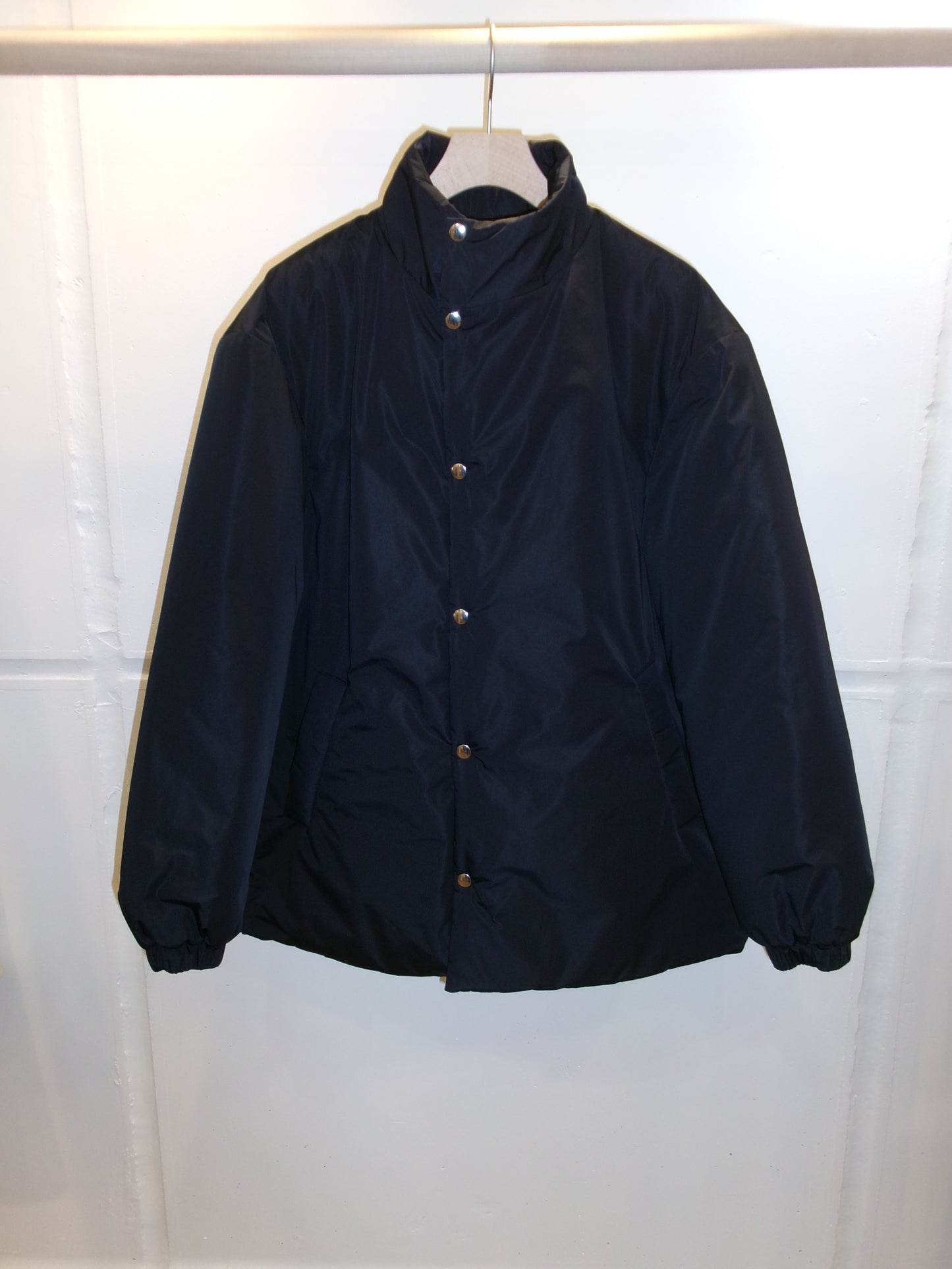 FUJI SILK POLYESTER PADET JACKET-NAVY-
