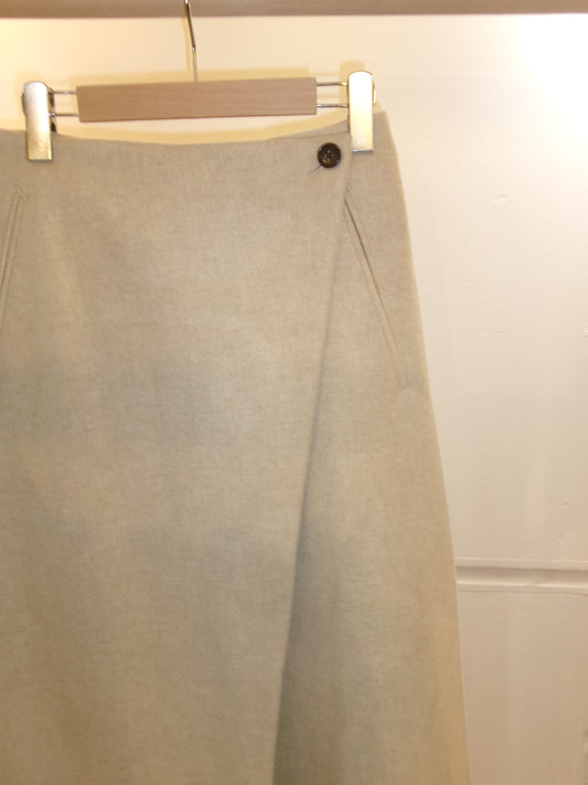 FUJI LAMBSWOOL MELTON LONG SKIRT-IVORY-