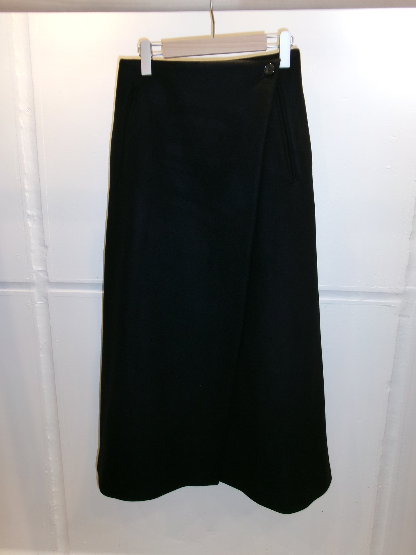 FUJI LAMBSWOOL MELTON LONG SKIRT-NAVY-