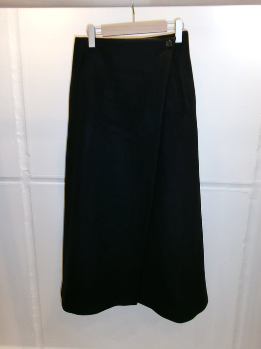 FUJI LAMBSWOOL MELTON LONG SKIRT-NAVY-
