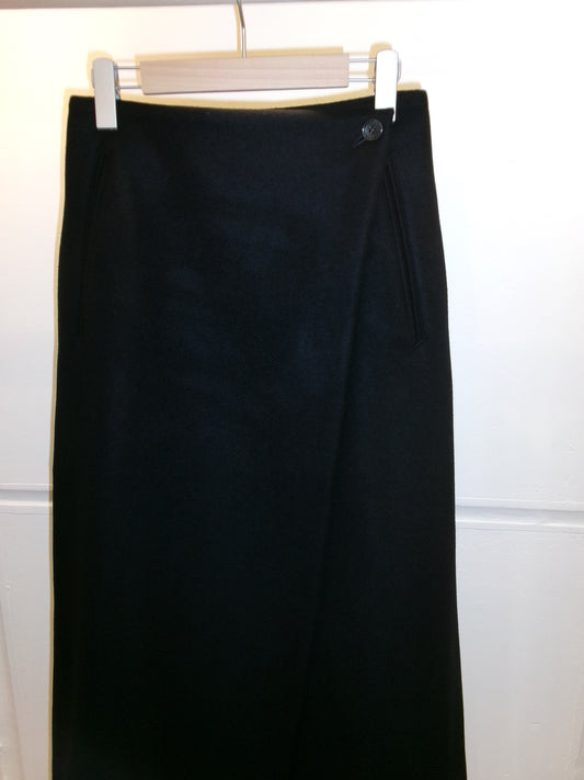 FUJI LAMBSWOOL MELTON LONG SKIRT-NAVY-