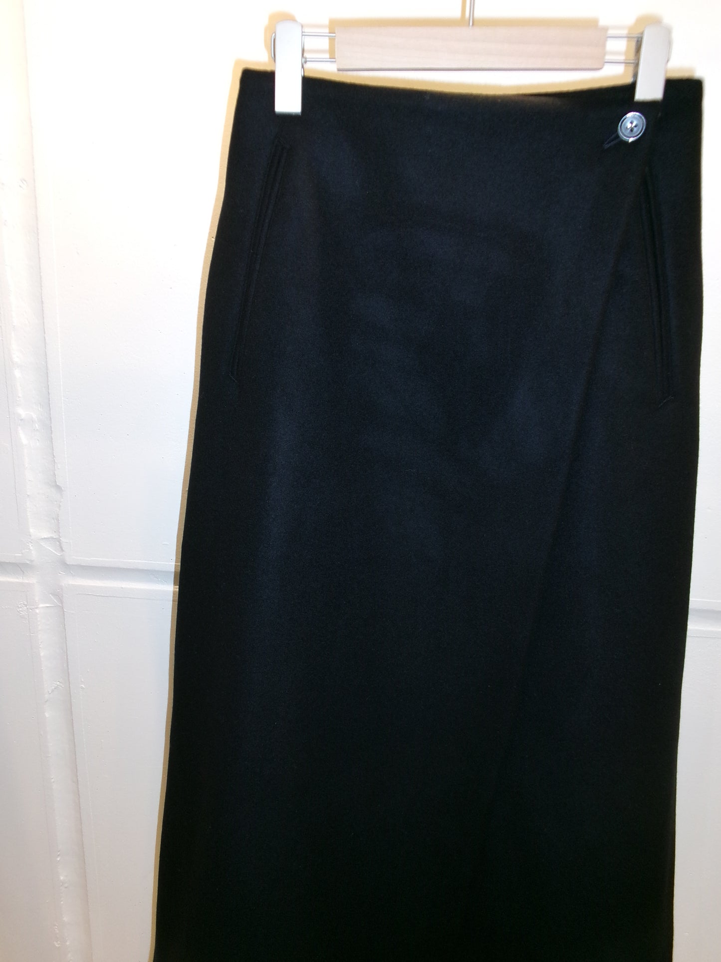 FUJI LAMBSWOOL MELTON LONG SKIRT-NAVY-