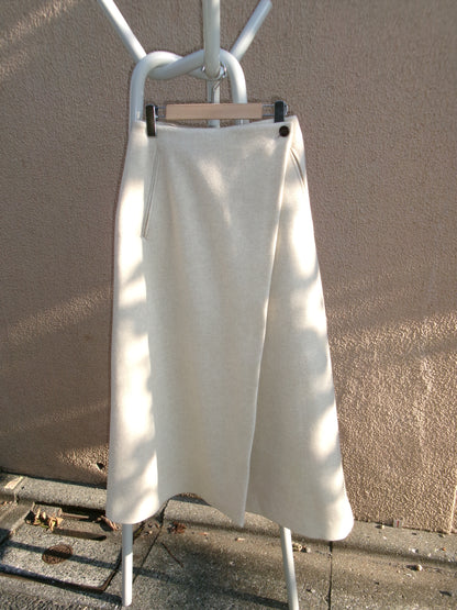 FUJI LAMBSWOOL MELTON LONG SKIRT-IVORY-