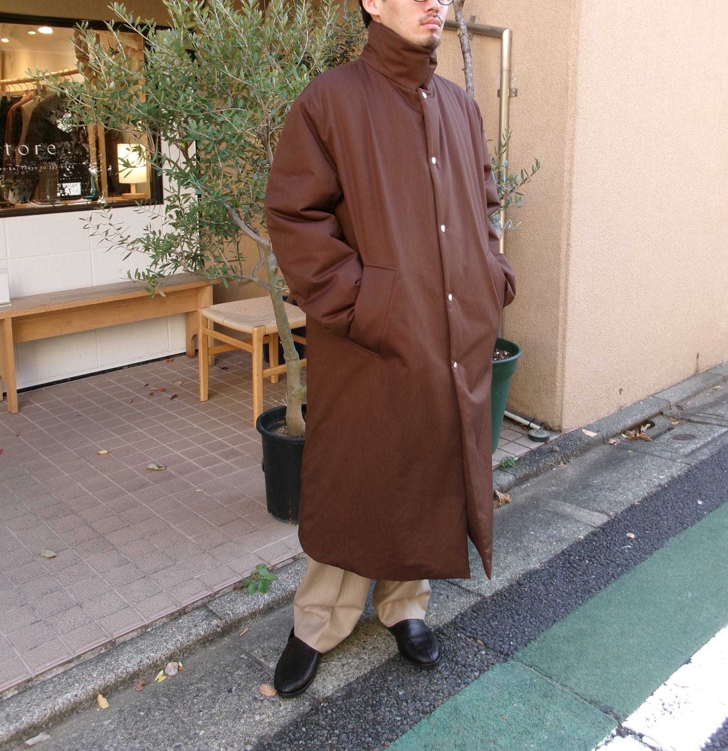FUJI COTTON TWIL PADET COAT-BROWN-