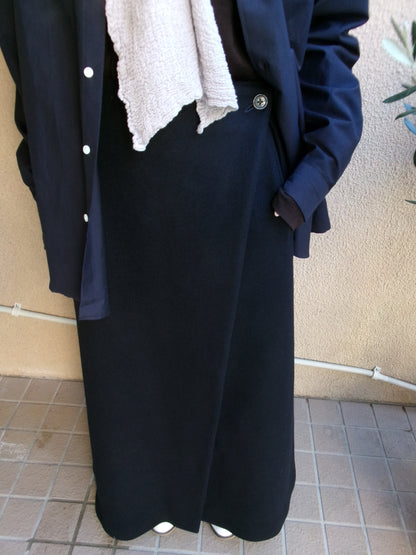 FUJI LAMBSWOOL MELTON LONG SKIRT-NAVY-