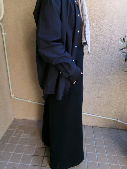 FUJI LAMBSWOOL MELTON LONG SKIRT-NAVY-