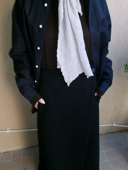 FUJI LAMBSWOOL MELTON LONG SKIRT-NAVY-