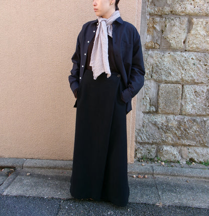 FUJI LAMBSWOOL MELTON LONG SKIRT-NAVY-