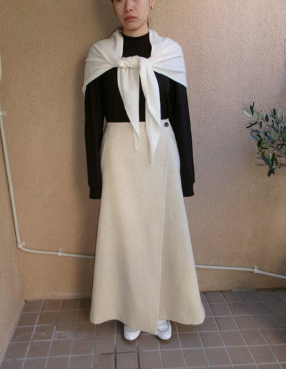 FUJI LAMBSWOOL MELTON LONG SKIRT-IVORY-