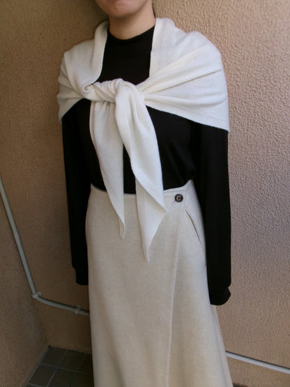 FUJI LAMBSWOOL MELTON LONG SKIRT-IVORY-