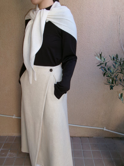FUJI LAMBSWOOL MELTON LONG SKIRT-IVORY-
