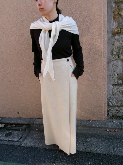 FUJI LAMBSWOOL MELTON LONG SKIRT-IVORY-