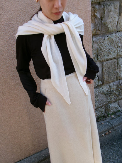 FUJI LAMBSWOOL MELTON LONG SKIRT-IVORY-