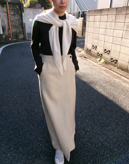 FUJI LAMBSWOOL MELTON LONG SKIRT-IVORY-