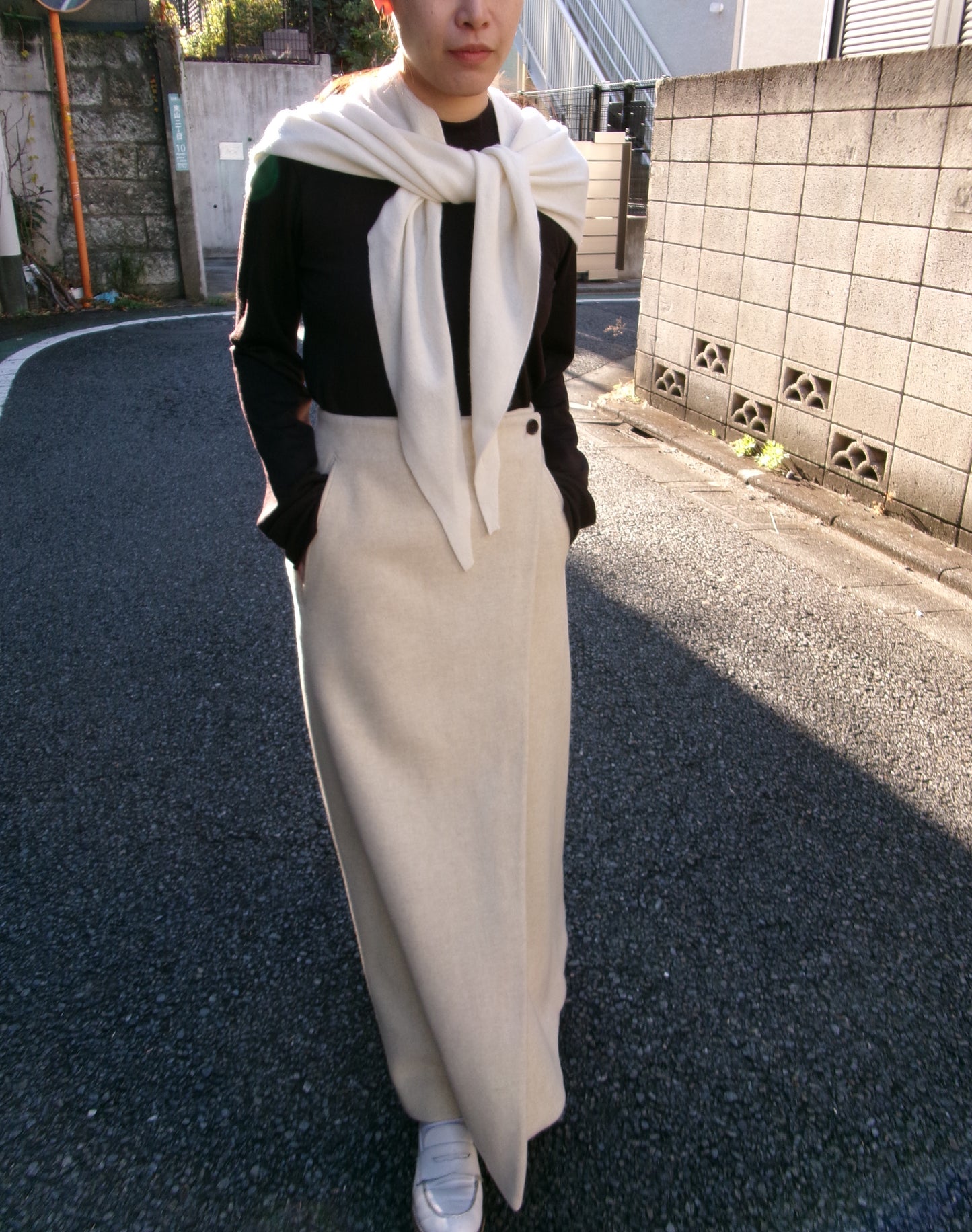 FUJI WHITE CASHMERE SCARF-WHITE-