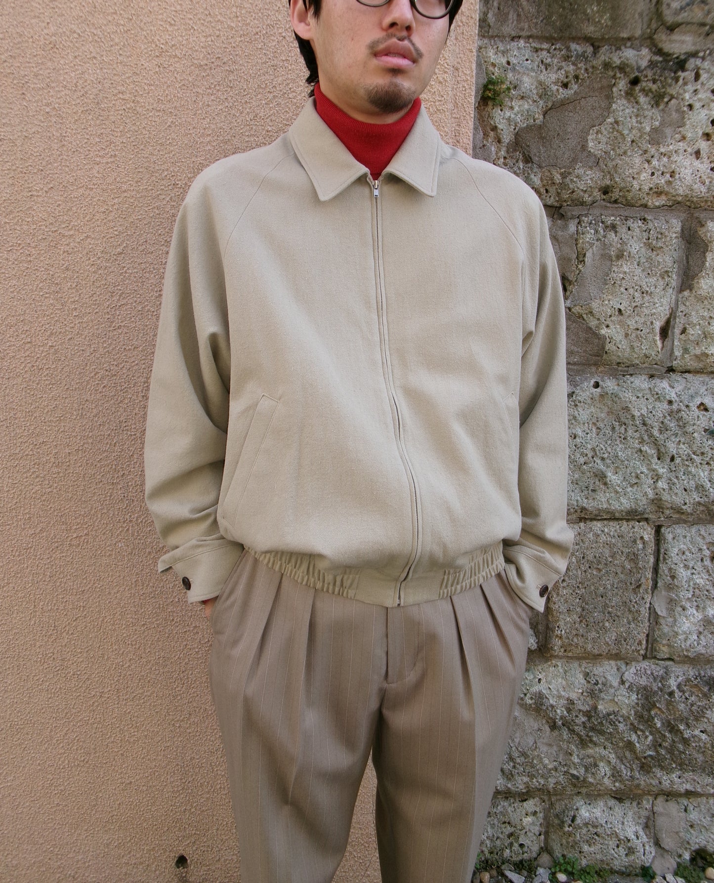 FUJI COTTON SILK RAGLAN BLOUSON -OLIVE-