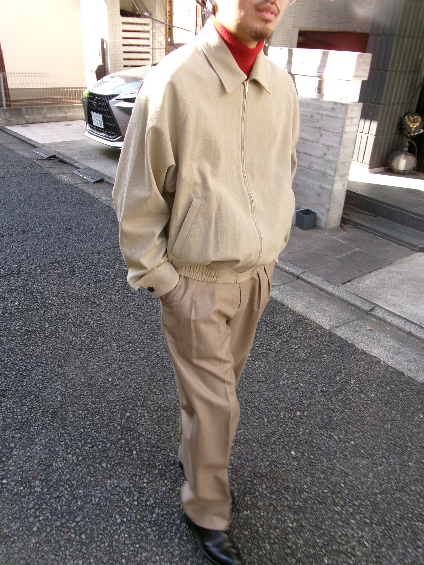 FUJI COTTON SILK RAGLAN BLOUSON -OLIVE-