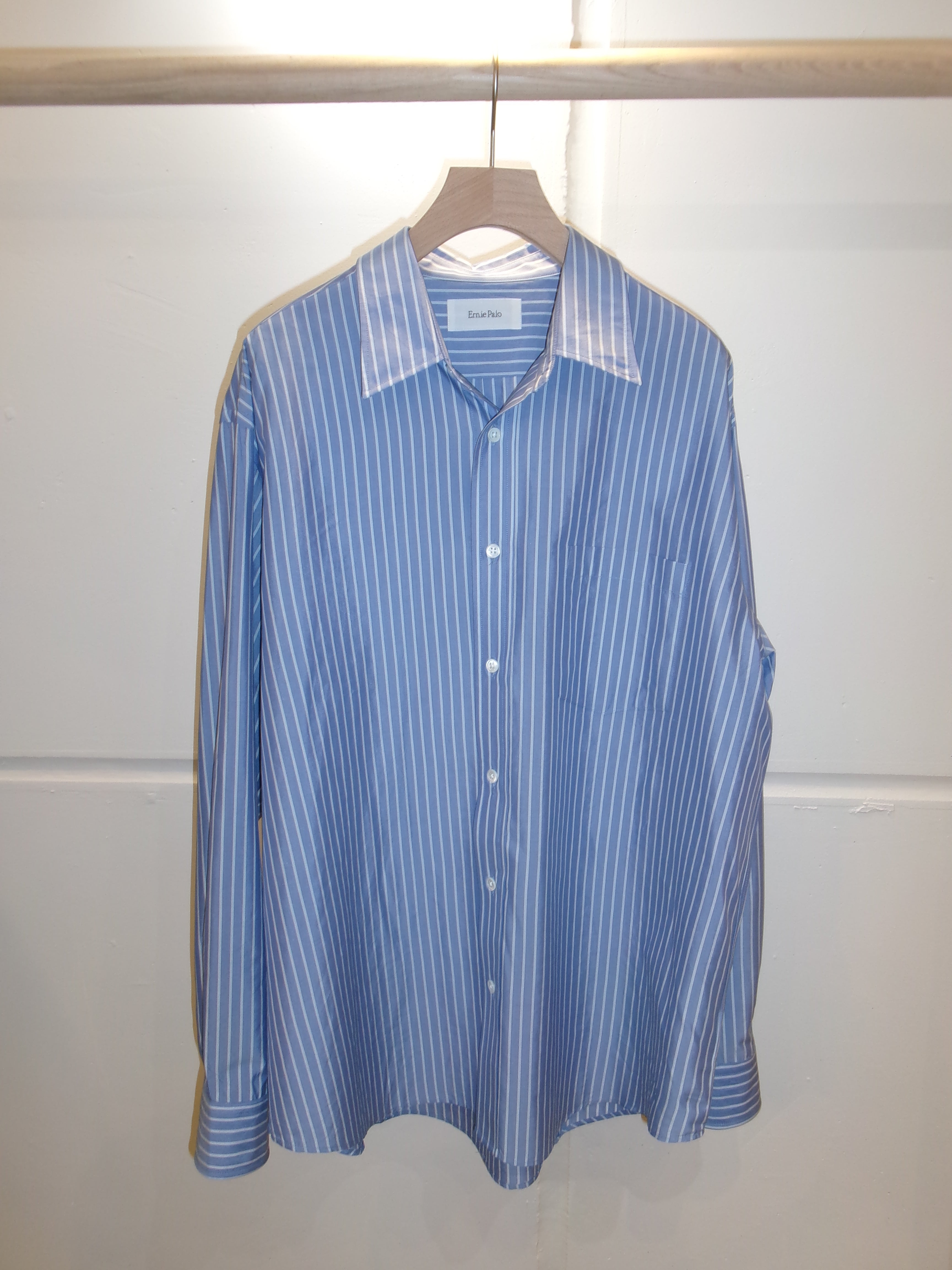 Ernie Palo Silk Cotton Stripe Shirt -Sax- – dailystore