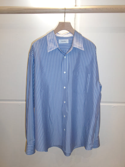 Ernie Palo Silk Cotton Stripe Shirt -Sax-