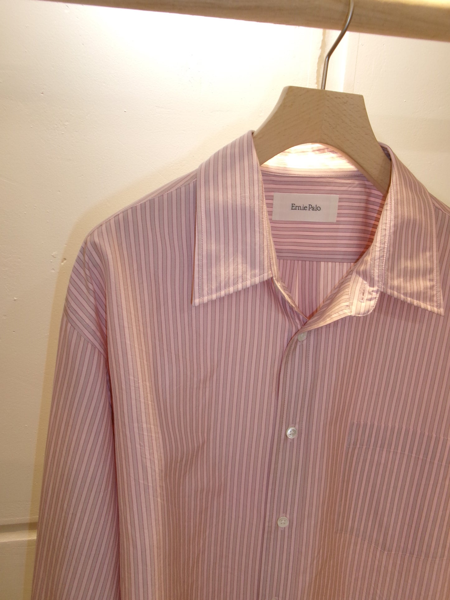 Ernie Palo Silk Cotton Stripe Shirt -Pink-