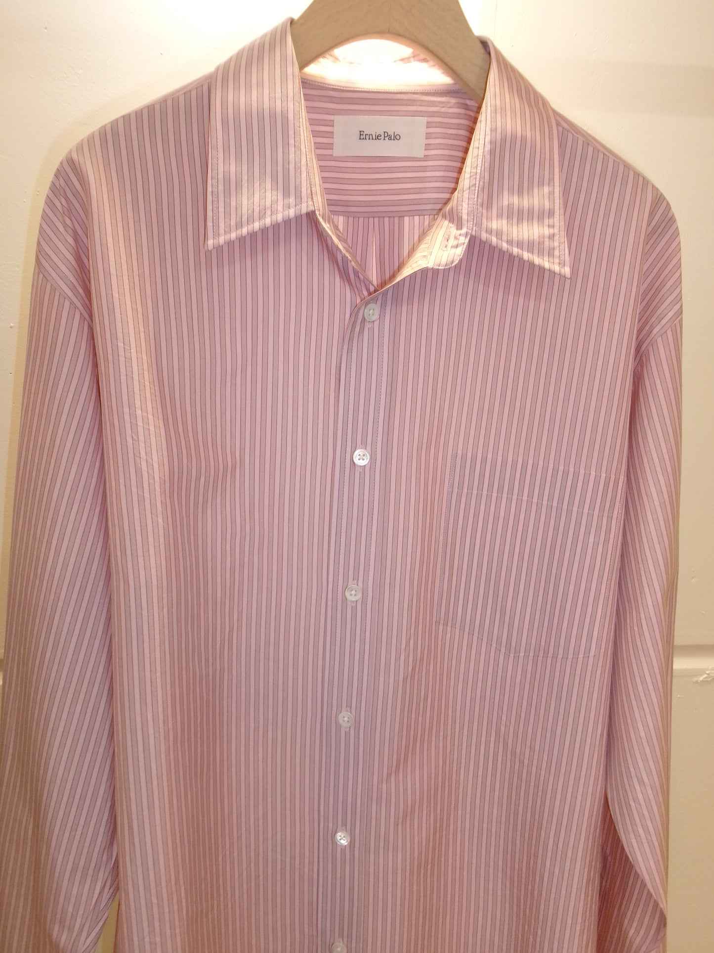 Ernie Palo Silk Cotton Stripe Shirt -Pink-