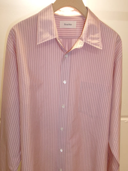 Ernie Palo Silk Cotton Stripe Shirt -Pink-