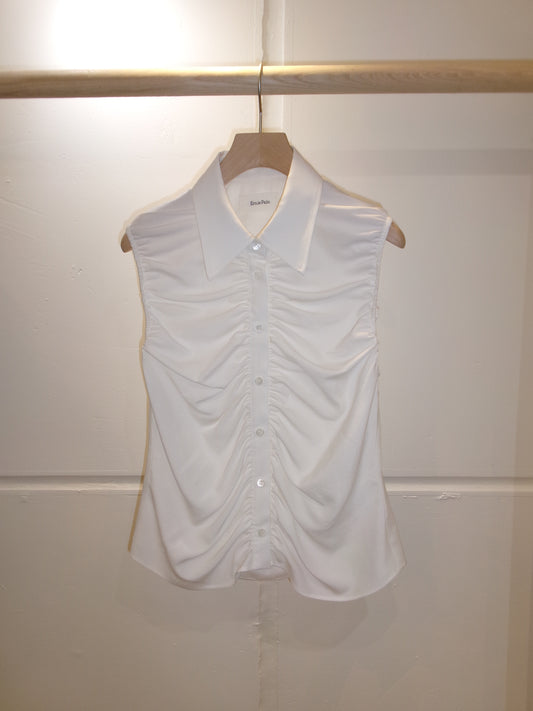 Ernie Palo Silk Nidom Sleeveless Gather Shirt -White-
