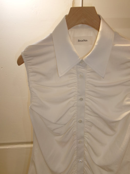 Ernie Palo Silk Nidom Sleeveless Gather Shirt -White-