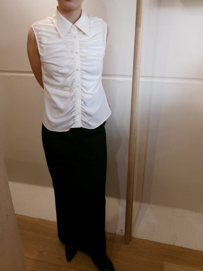 Ernie Palo Silk Nidom Sleeveless Gather Shirt -White-