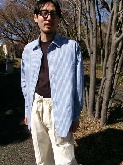Ernie Palo Silk Cotton Stripe Shirt -Sax-