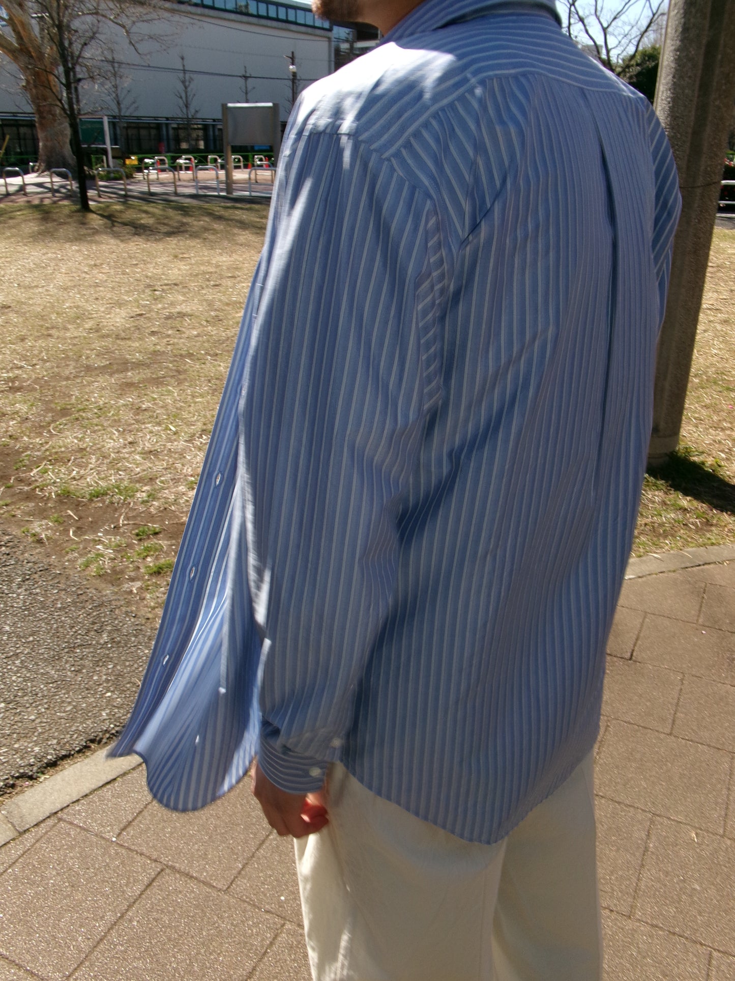 Ernie Palo Silk Cotton Stripe Shirt -Sax-