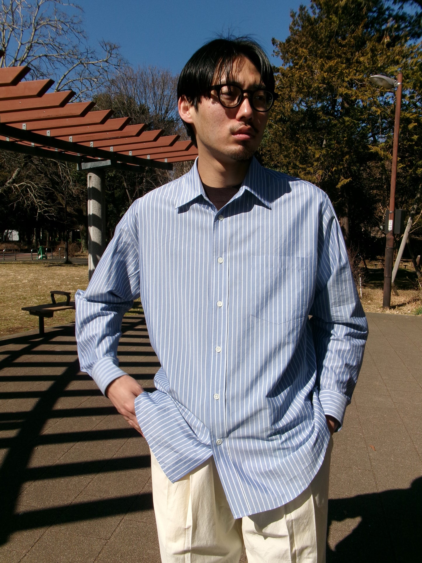 Ernie Palo Silk Cotton Stripe Shirt -Sax-
