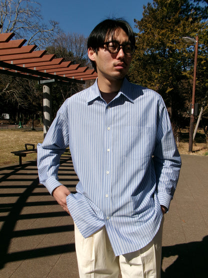 Ernie Palo Silk Cotton Stripe Shirt -Sax-