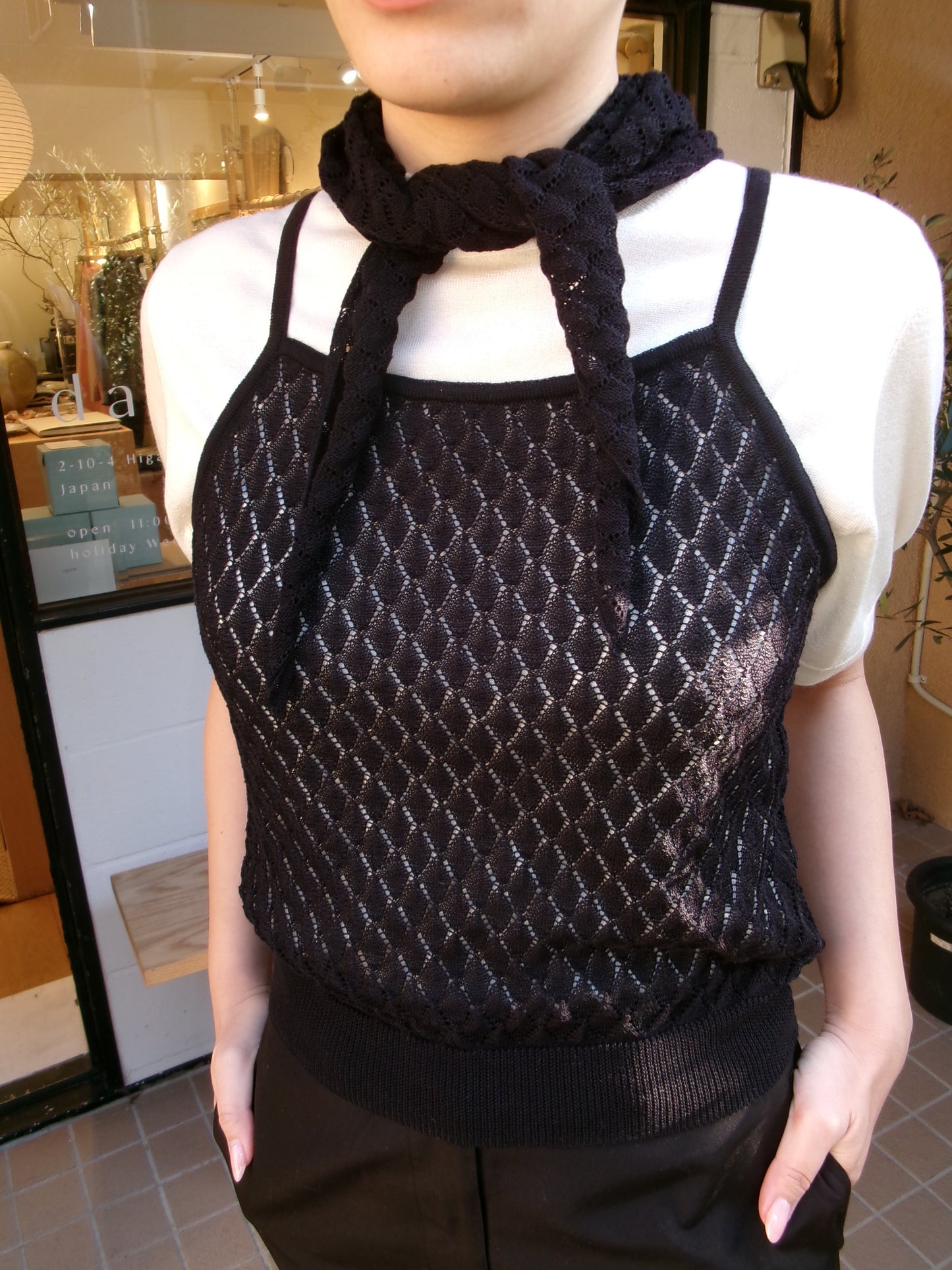 Ernie Palo Open Work Knit Scarf -Black-