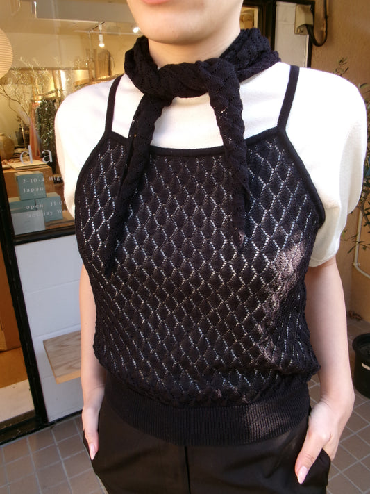 Ernie Palo Open Work Knit Scarf -Black-