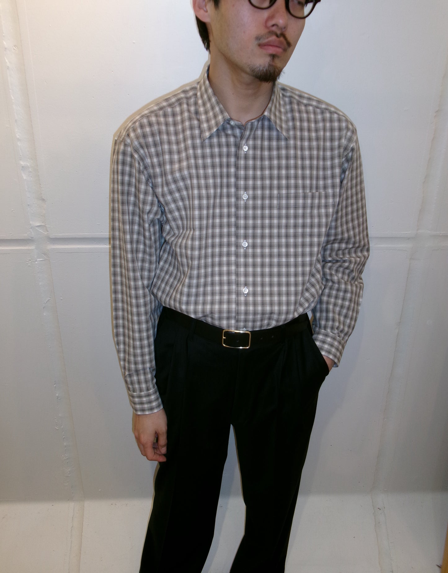 FUJI COTTON CHECK SHIRT -Gray-