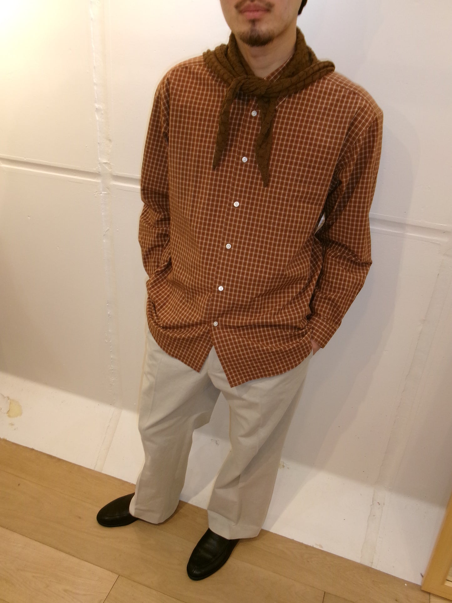 FUJI COTTON CHECK SHIRT -Brown-
