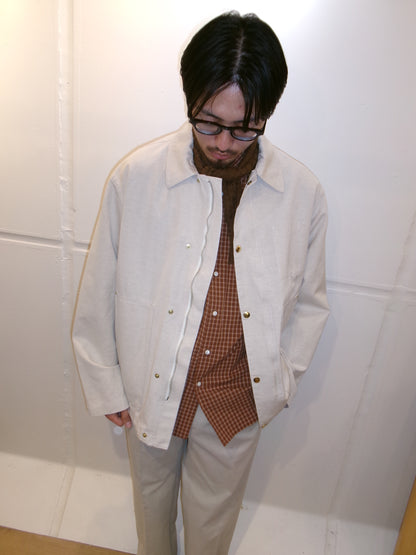 Ernie Palo Cotton Linen Canvas Work Blouson -Ivory-