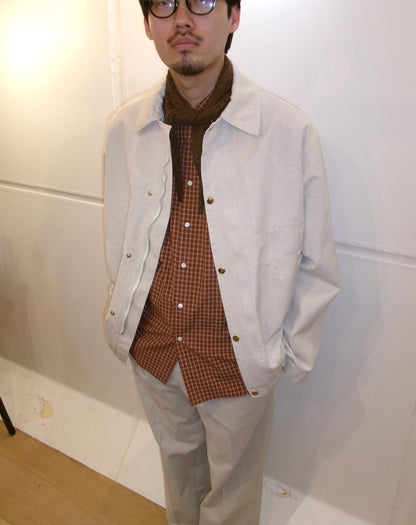 Ernie Palo Cotton Linen Canvas Work Blouson -Ivory-