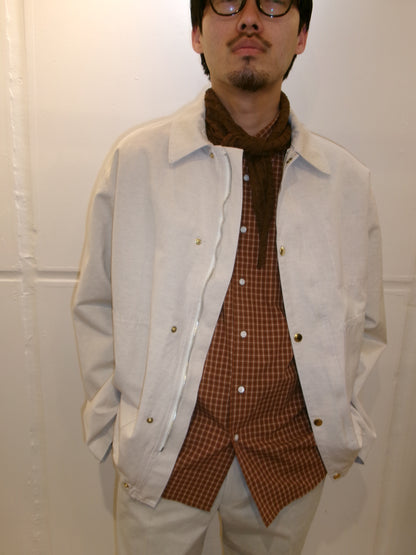 Ernie Palo Cotton Linen Canvas Work Blouson -Ivory-