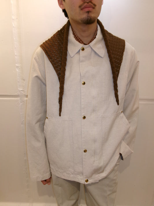 Ernie Palo Cotton Linen Canvas Work Blouson -Ivory-