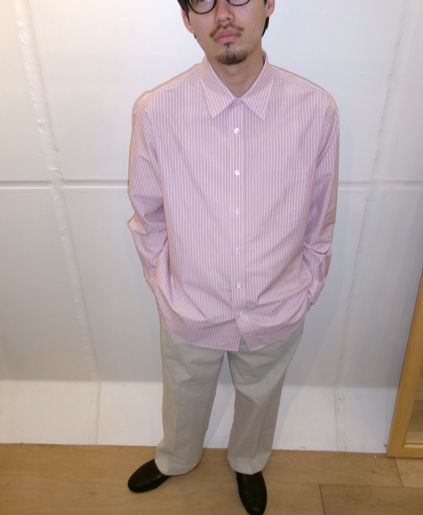 Ernie Palo Silk Cotton Stripe Shirt -Pink-