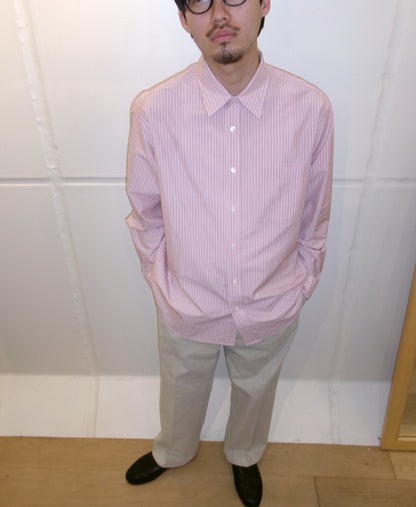 Ernie Palo Silk Cotton Stripe Shirt -Pink-