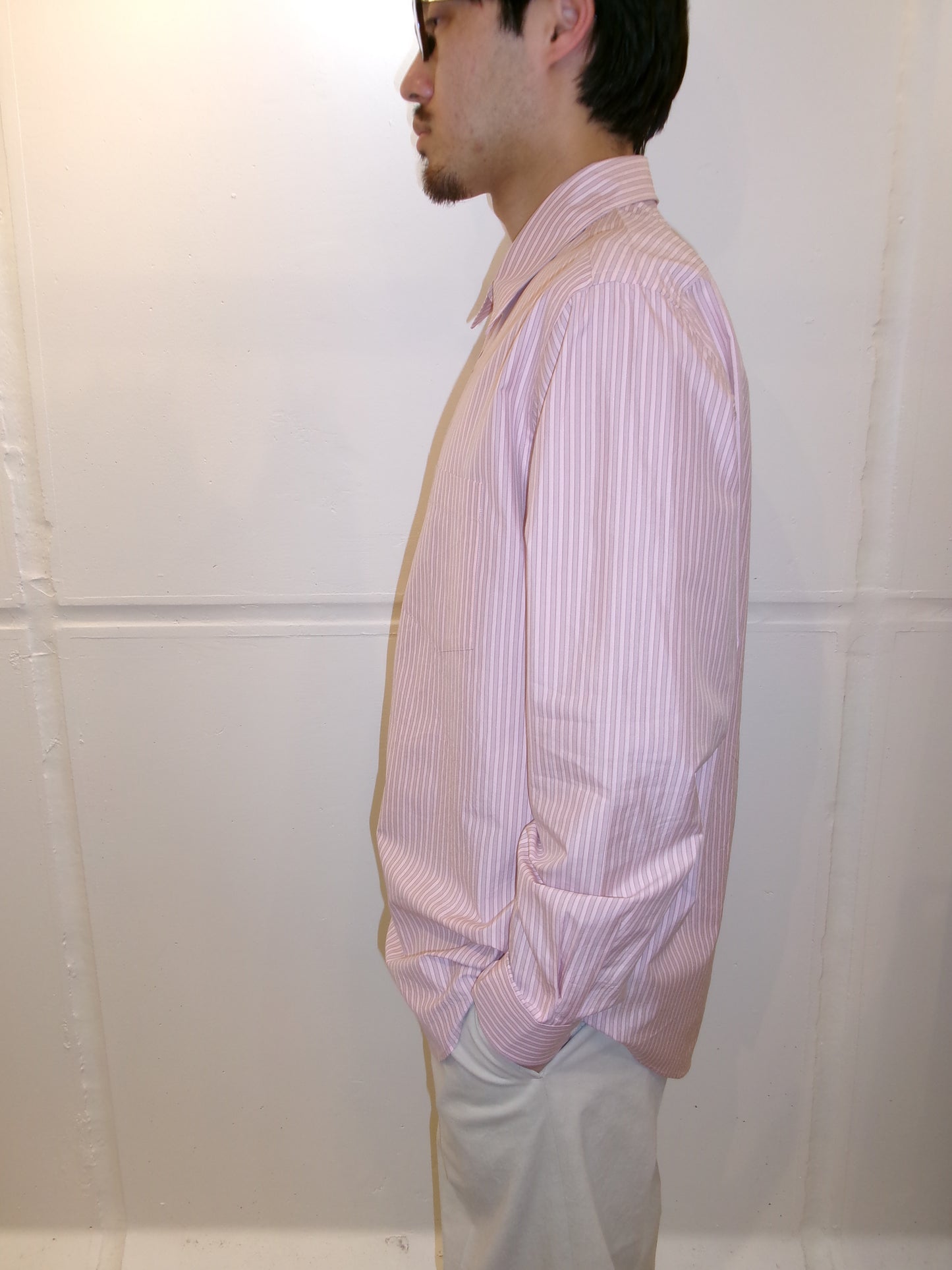 Ernie Palo Silk Cotton Stripe Shirt -Pink-