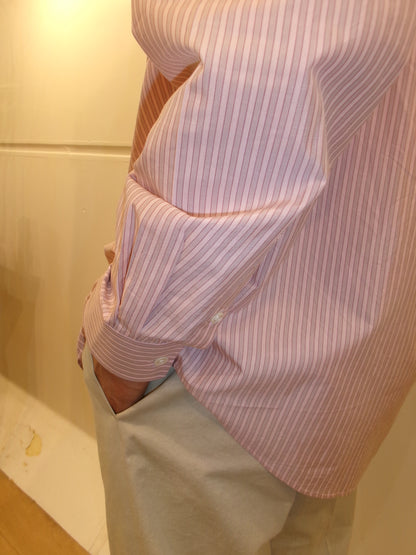 Ernie Palo Silk Cotton Stripe Shirt -Pink-