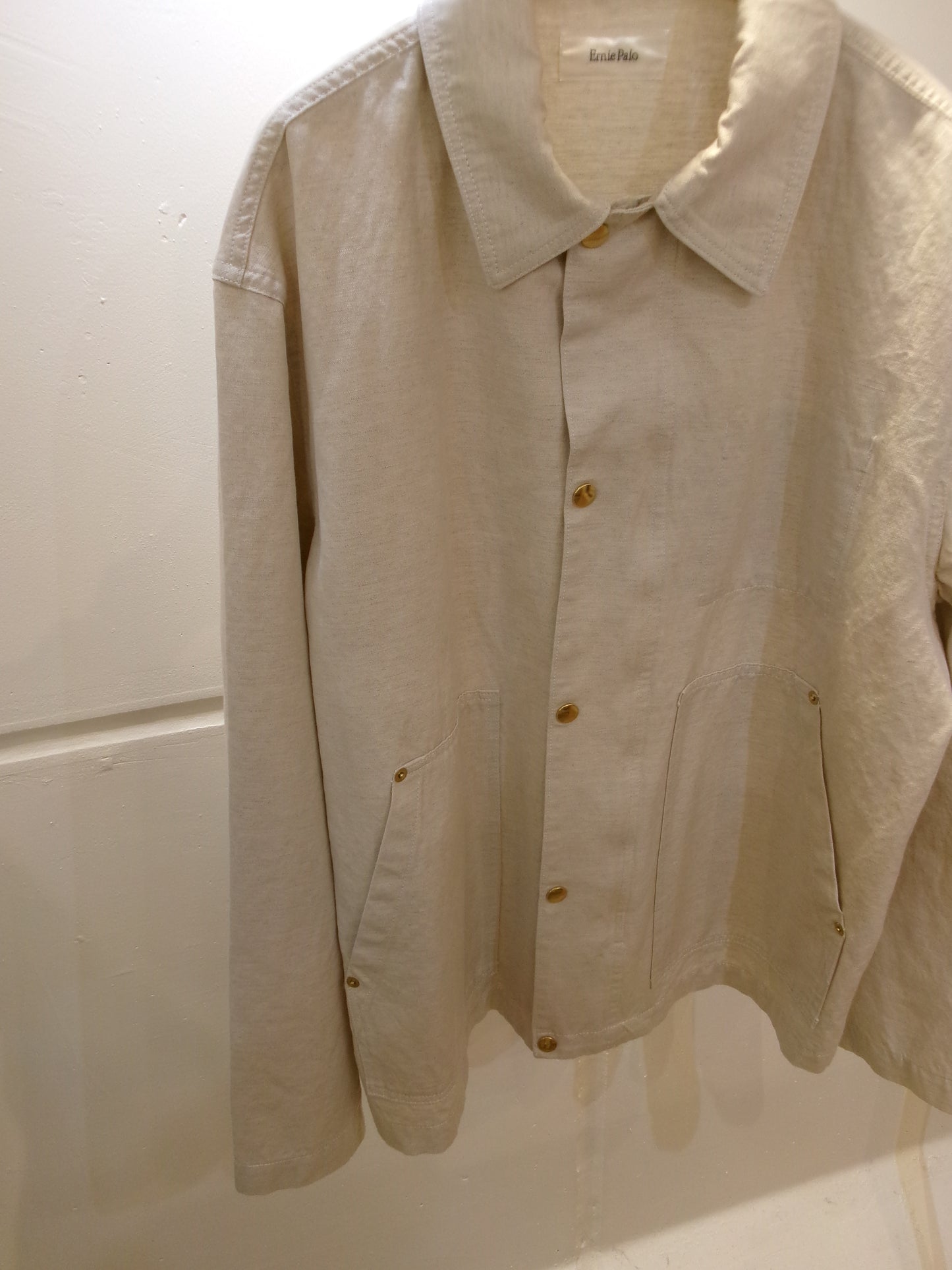 Ernie Palo Cotton Linen Canvas Work Blouson -Ivory-