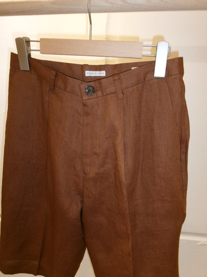 FUJI LINEN ONE TUCK SHORTS -Brown- Men