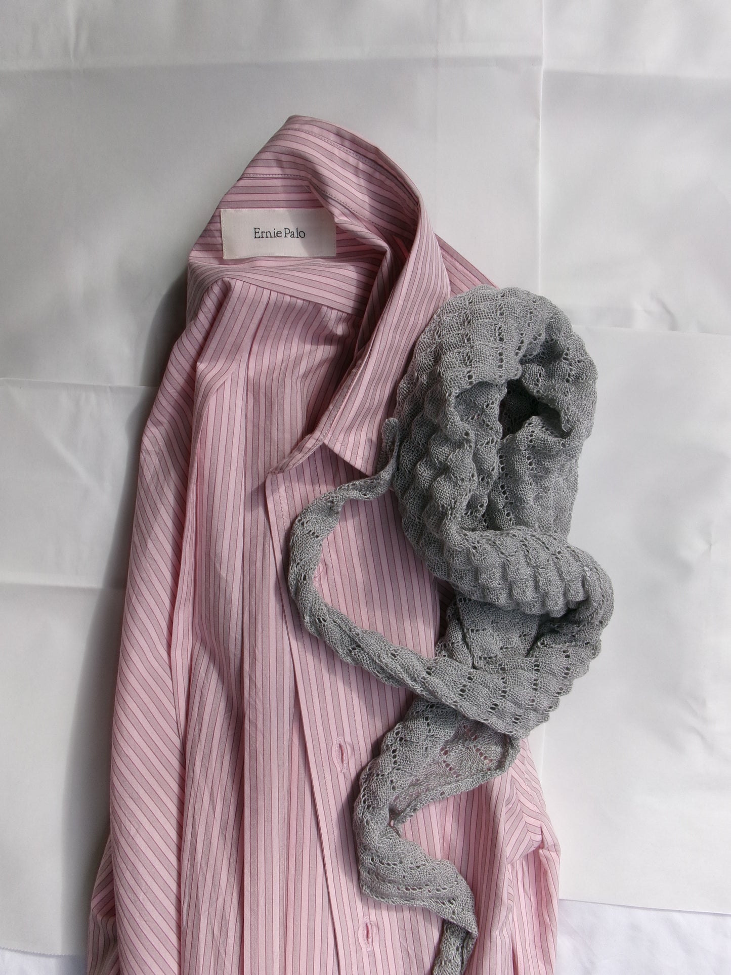 Ernie Palo Silk Cotton Stripe Shirt -Pink-