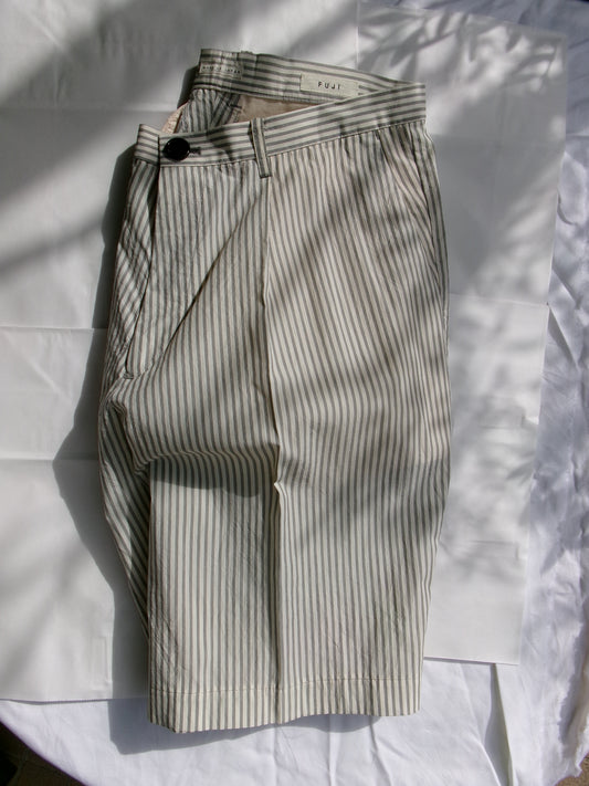 FUJI STRIPE COTTON ONE TUCK SHORTS -Black Stripe- Men