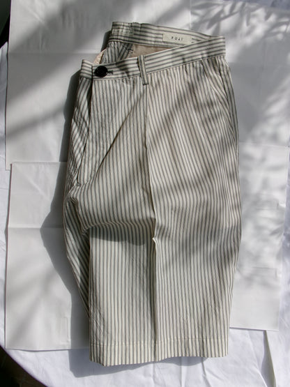 FUJI STRIPE COTTON ONE TUCK SHORTS -Black Stripe- Men